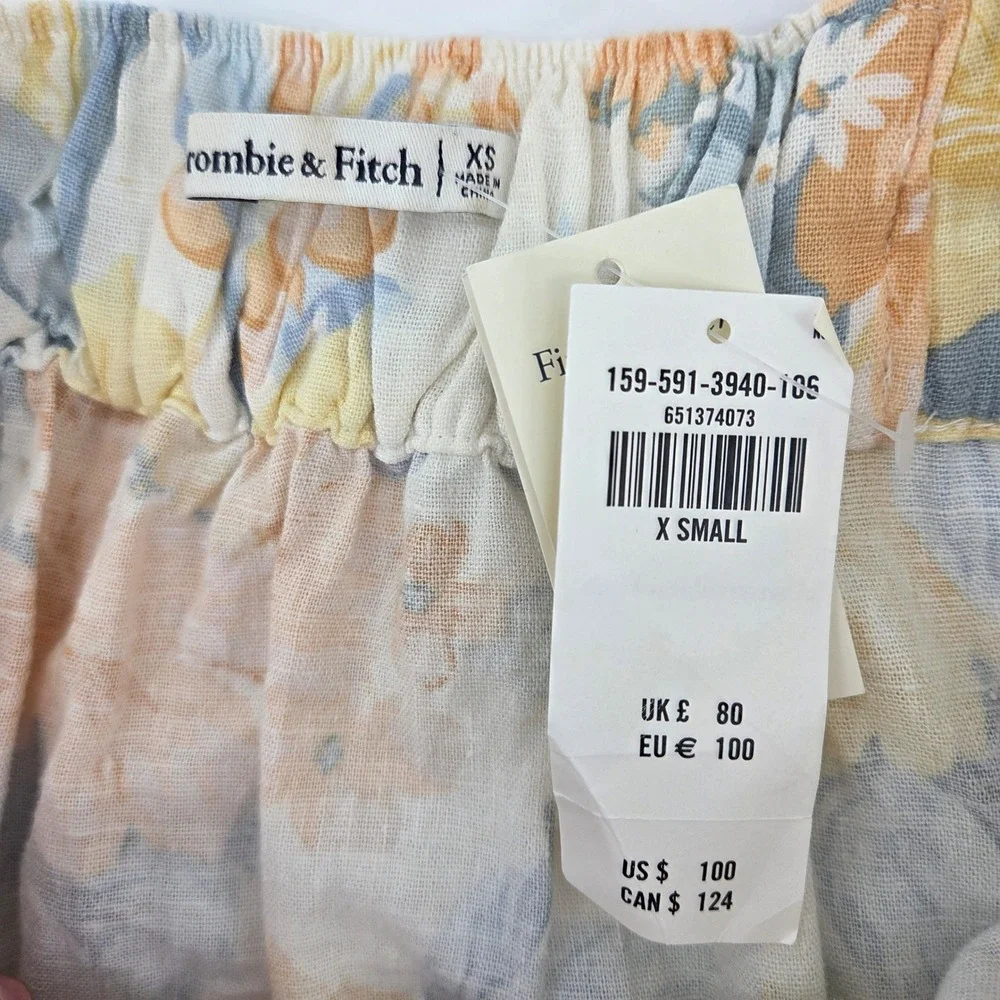 Abercrombie & Fitch Asymmetrical Floral Maxi Dress XS Cream Yellow Tiered Boho